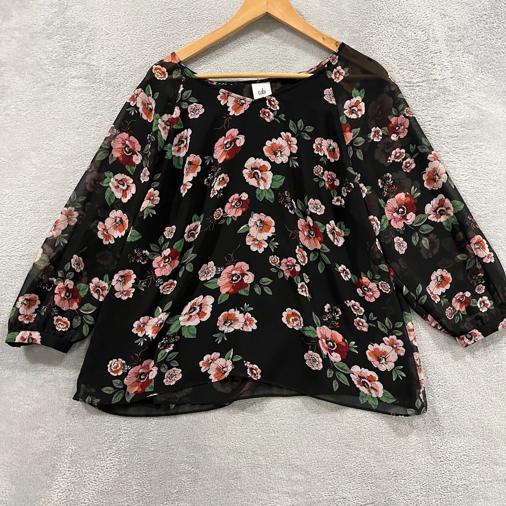 CAbi Blouse Womens Large Garden Floral Light Weight V Neck Style Boho